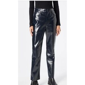 Abercrombie & Fitch 90s Straight Ultra High Rise Vegan Leather Pants Black 33 16